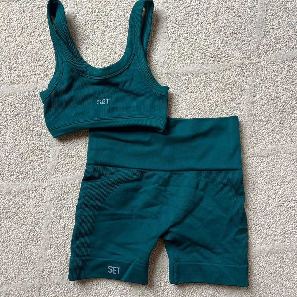 Teal SET Sports Bra and Shorts